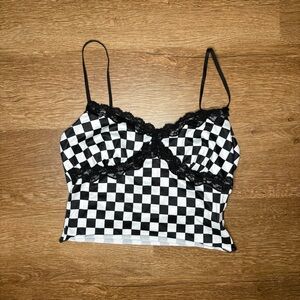 Black And White Checkered Lace Crop Top size S